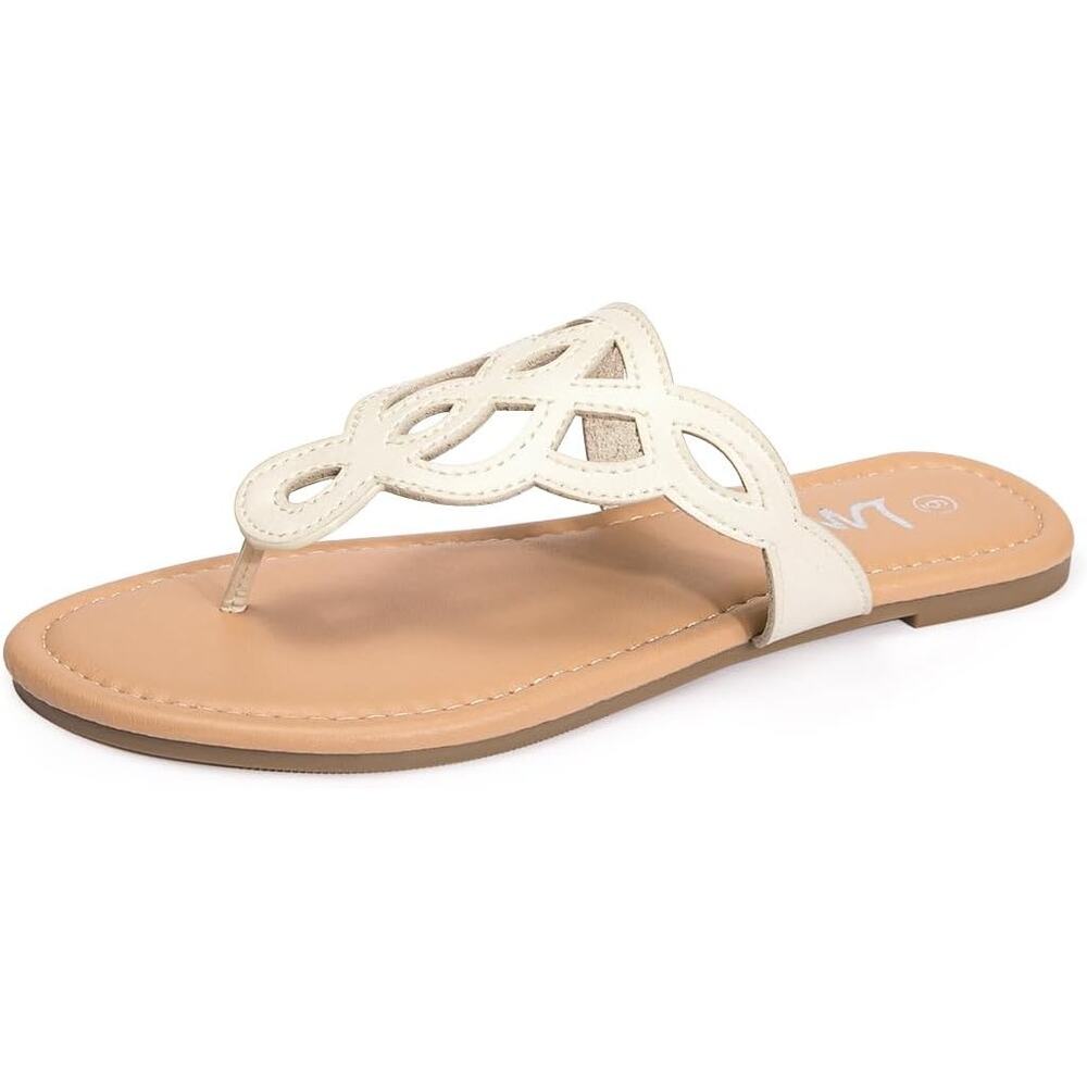 LM Womens Size 6 Cream Thong T-Strap Slip On Flat Flip Flop Sandals Shoes